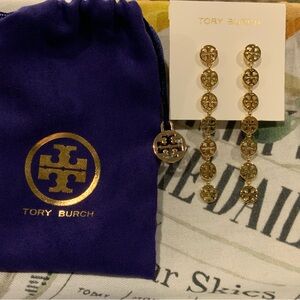 Tory Burch Gold Emblem Dangle Earrings